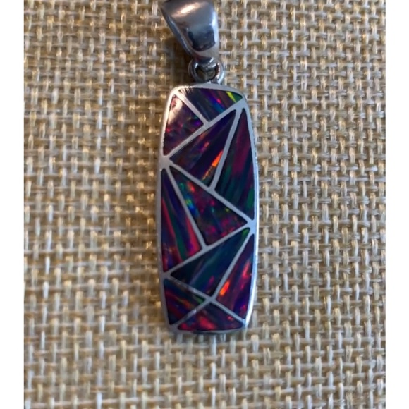 Genuine black opal inlay sterling pendant and earrings. - Picture 15 of 15
